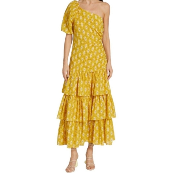 Veronica Beard Yellow Floral One-Shoulder Maxi Dress - Picture 3 of 16
